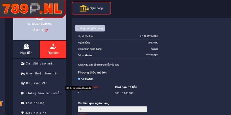 Lưu ý khi rút tiền 789P