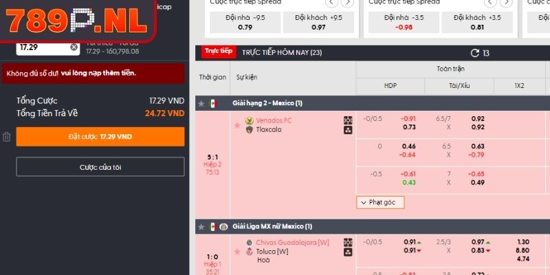 Thao tác đặt cược sảnh BTI 789P nhanh
