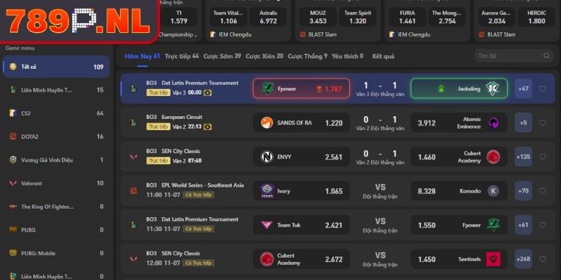 Esports trong sảnh SABA 789P